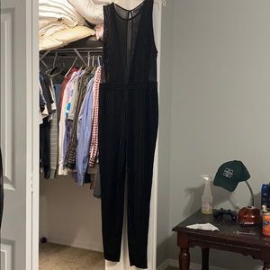 F21 Black velvet partially see through jumpsuit
